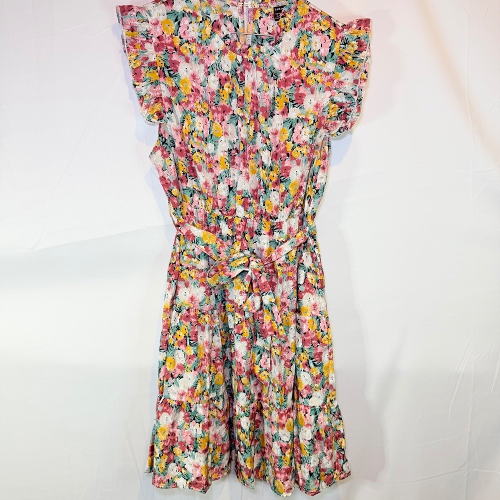 SHEIN Women's XL 12 Multicolor Floral Ruffle Sleeve Tiered Mini Dress